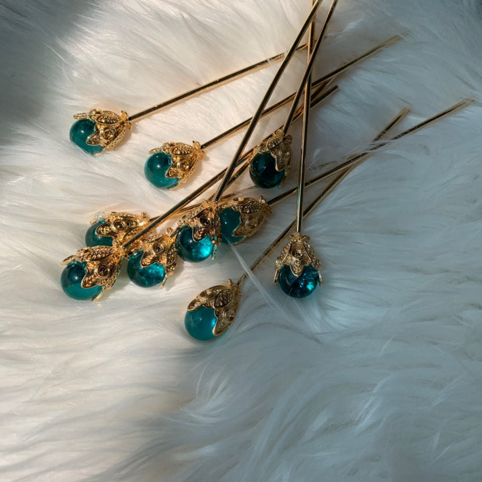 Hanfu ancient style blue crystal ball stick hairpin -HA204