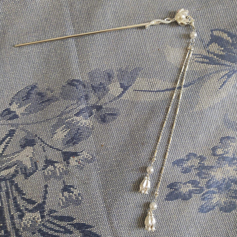 Ancient Hanfu pan hair pearl hairpin silvery 1 -HA205S