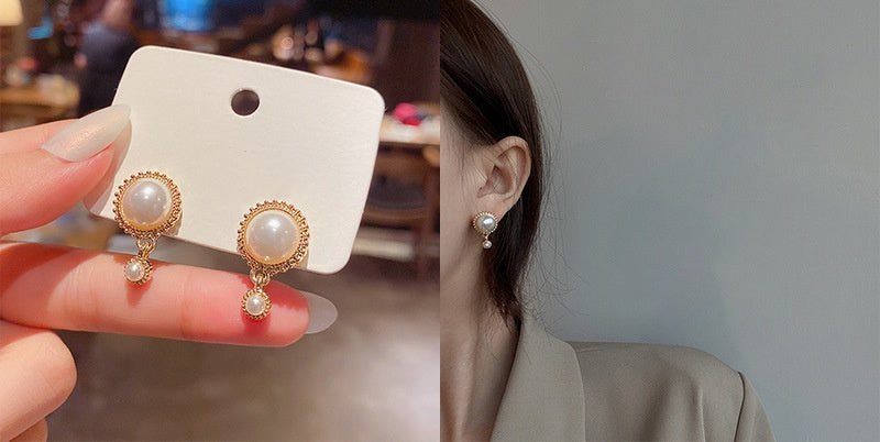 Simple Double pearl earrings -E2506G