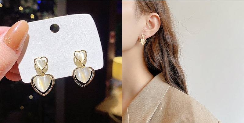 925 Sterling Silver Pin Peach Double Heart Earrings -E2430HT