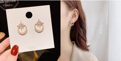 S925 Silver Needle Star Moon Pearl Earrings -E2123G