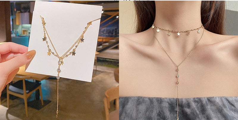 British designer Deep Sky multi-chain overlapping necklace -X071G