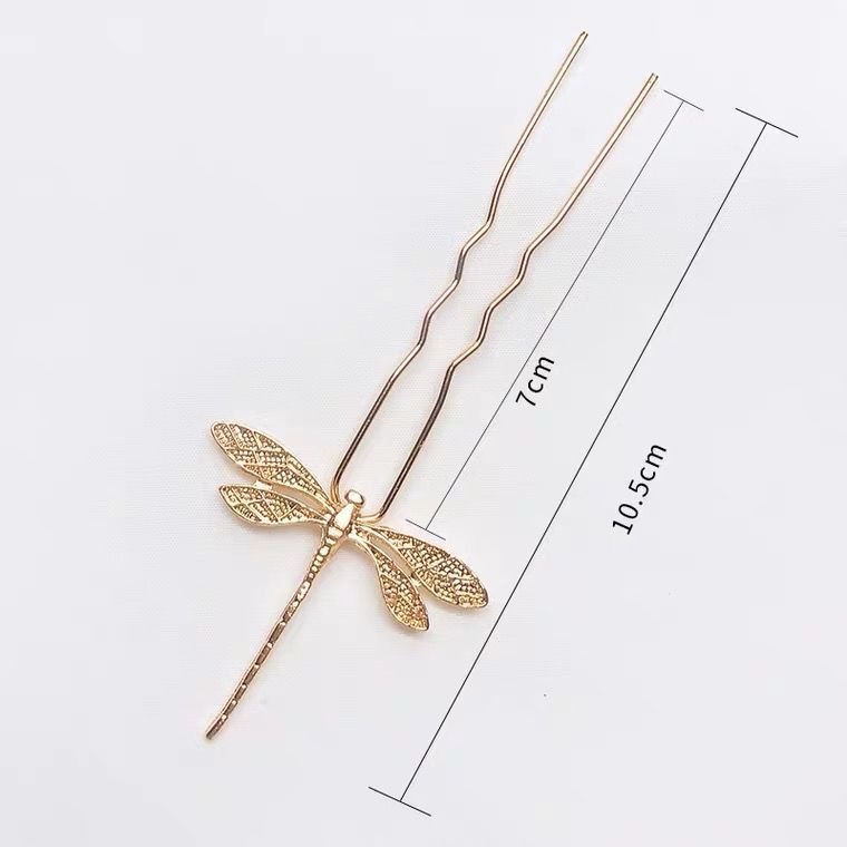 Gold dragonfly with tassel small hairpin single -HA225G