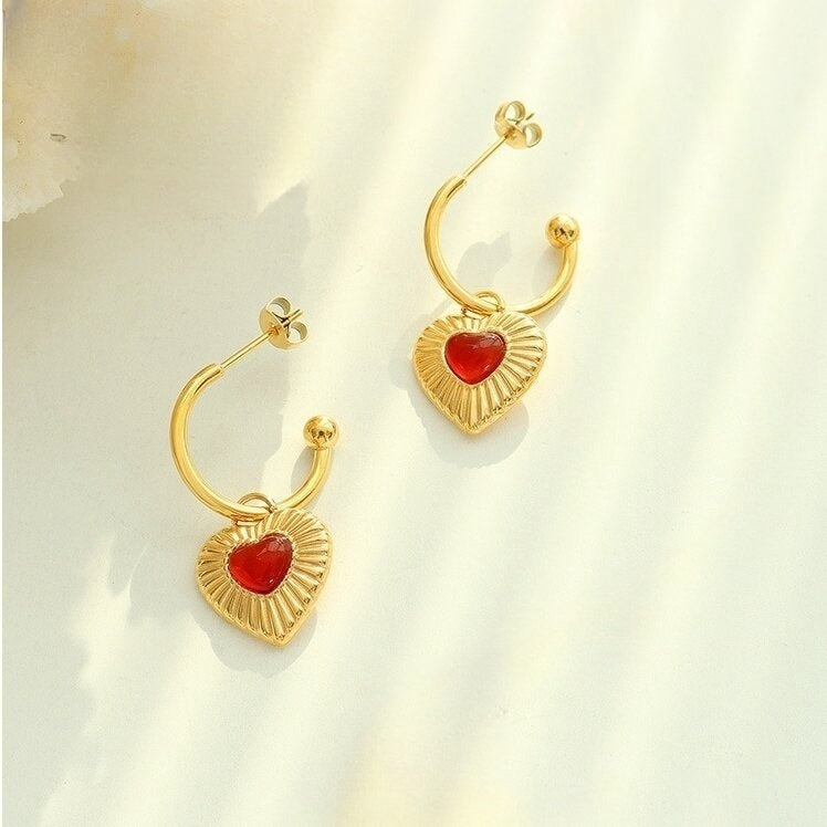 Red agate Earrings with Unfading Love Heart -ER309G