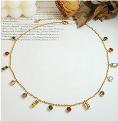 Multi-color Zircon Fringe Necklace -NE311G