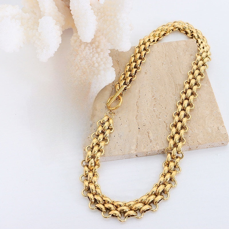 Exaggerated cool style thick chain gold plated necklace -NE314G