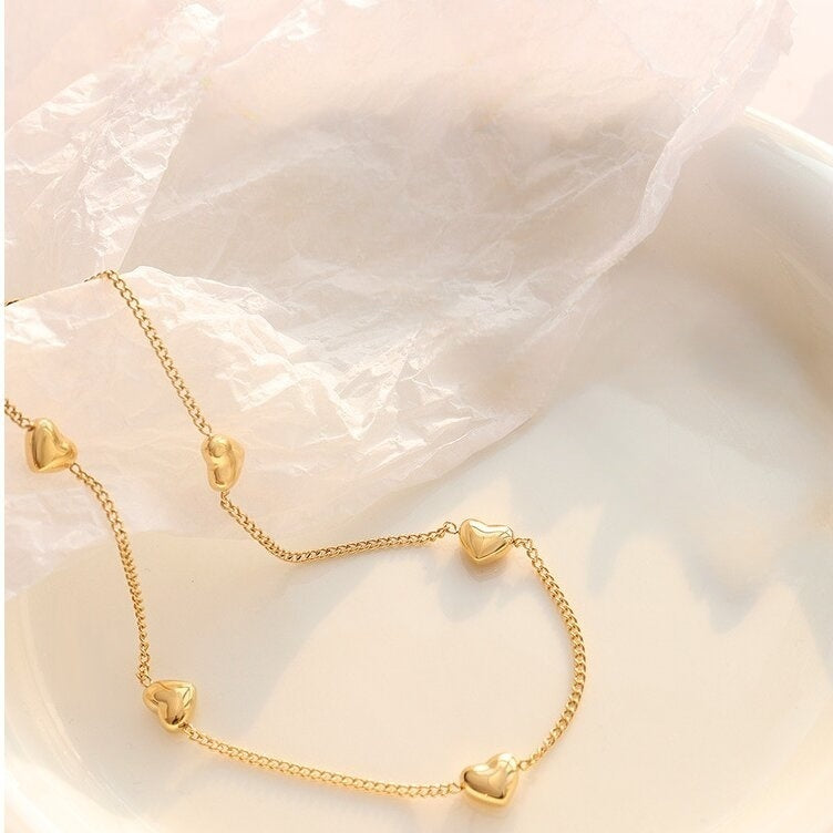 Korean sweet heart titanium steel gold-plated necklace -NE320G