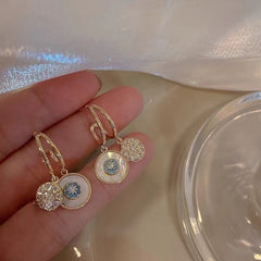 Diamond round earrings with blue flowers -YX0212G