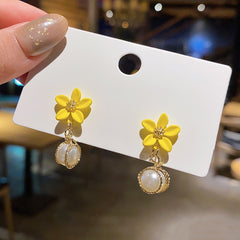 Yellow Flower Pearl Earrings -E2333G