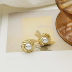 925 Silver Needle Gold Flower Pearl earrings -ER122G