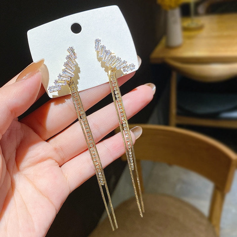 S925 Silver Needle Angel Wings Tassel Earrings -E2500G