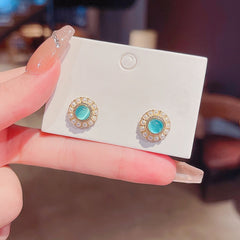 Sky Blue Opal Pearl S925 Silver stud earrings -E1124G