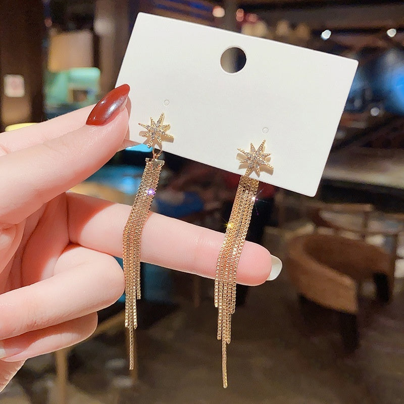 Sunflower Korean Fringe Pearl earrings S925 Silver Needle -E2116G