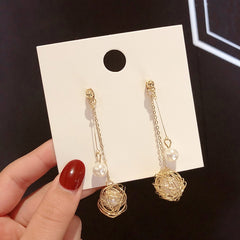 Gold thread wrapped pearl earrings -E859G