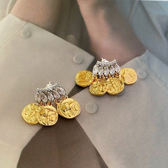 Design sense micro inset Zircon gold coin earrings female -DMS00060