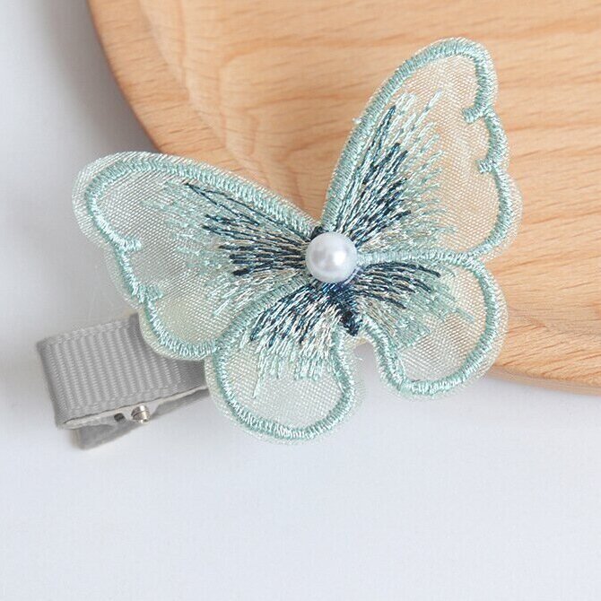 Green Embroidered Butterfly hairpin for girls -HA216