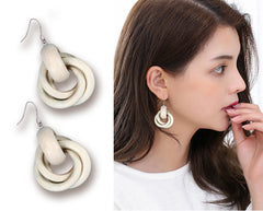 White round spiral wooden earrings -ER230W