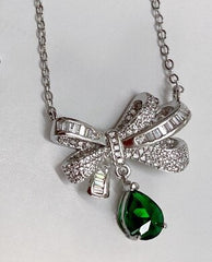 Water Drop green bow diamond necklace -XL006