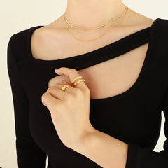 Light luxury 18K gold plated double layer snake bone chain -NE299G