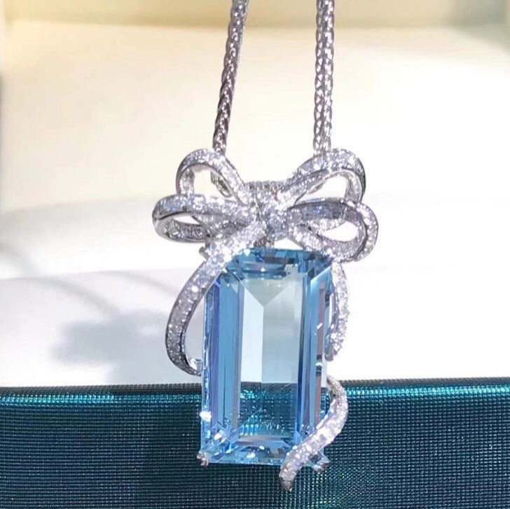 Japanese light luxury blue Bow necklace -D1200