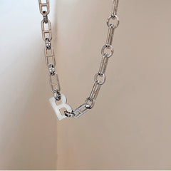 Punk Titanium silver B-letter necklace -X443S