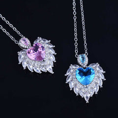 Angel wings Heart purple pendant necklace-D1297PNK