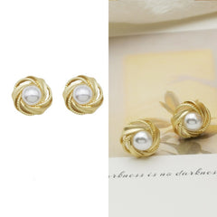 925 Silver Needle Gold Flower Pearl earrings -ER122G