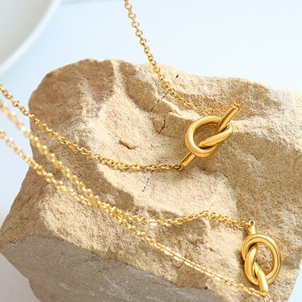 18K gold plated knot heart pendant clavicle Chain40+5CM -NE296G