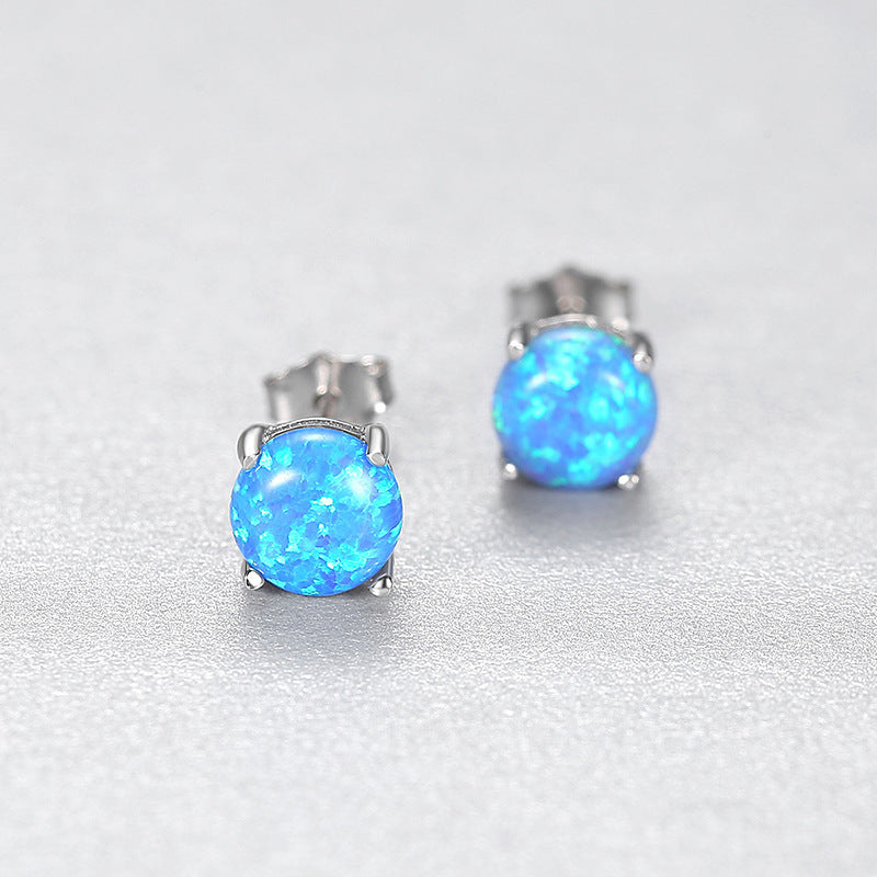 S925 Sterling Silver inlaid Opal Stud earrings -SE0239BL