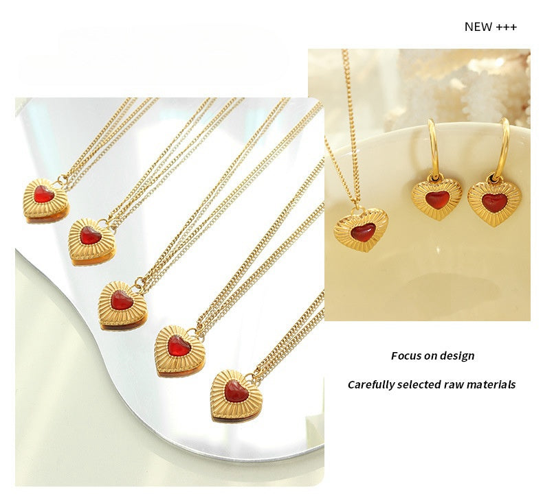 Celebrity Temperament Red agate Love Pendant Necklace -NE308G