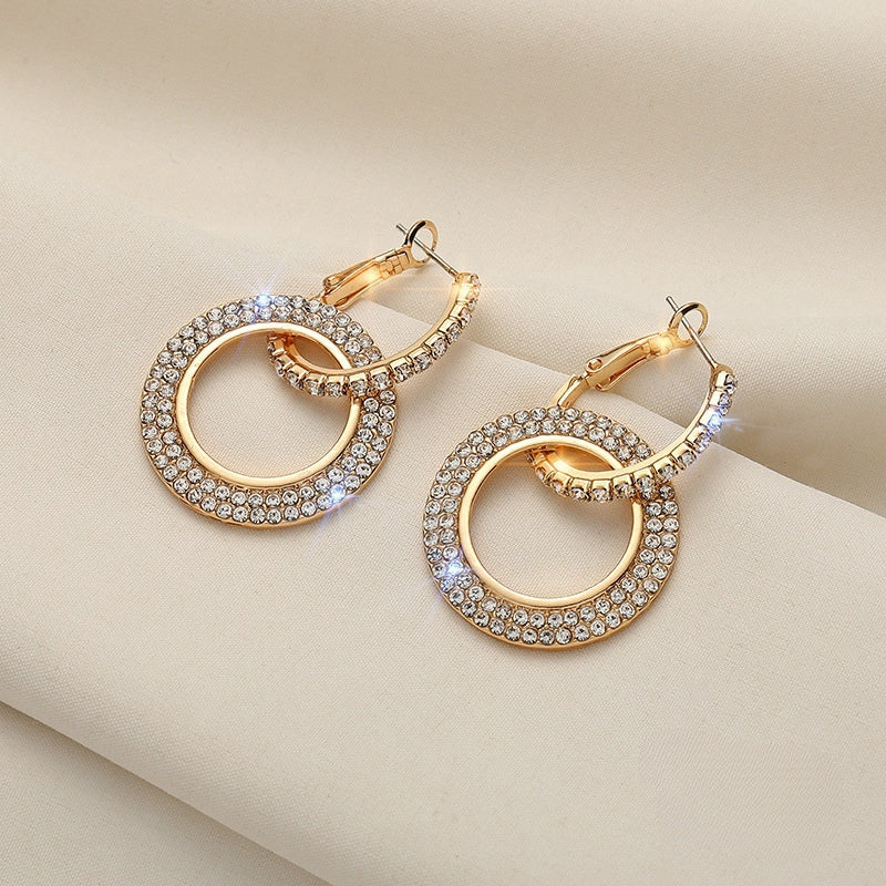 S925 Round earrings with silver needle and diamond -ER183