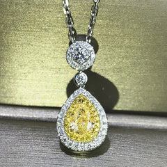 Water drop pear Yellow Diamond Necklace -D685