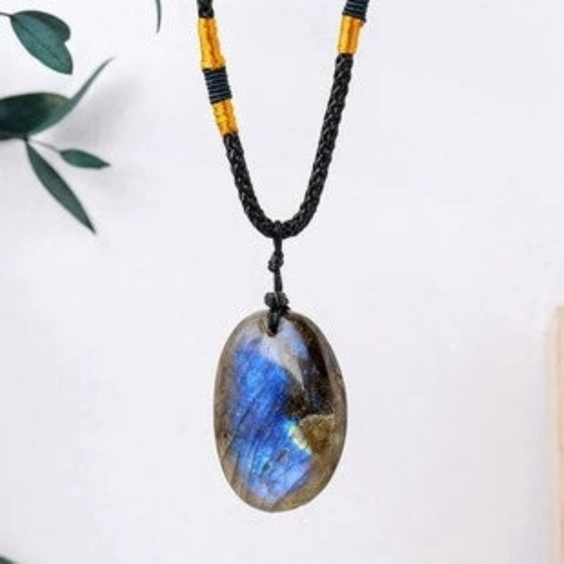 Natural strong blue moonlight elongated stone stone pendant -20200814