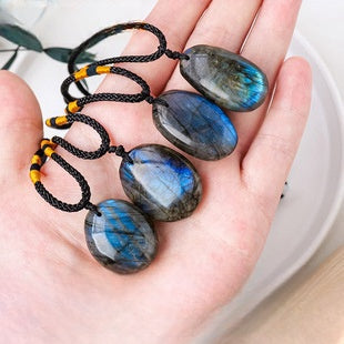 Natural strong blue moonlight elongated stone stone pendant -20200814