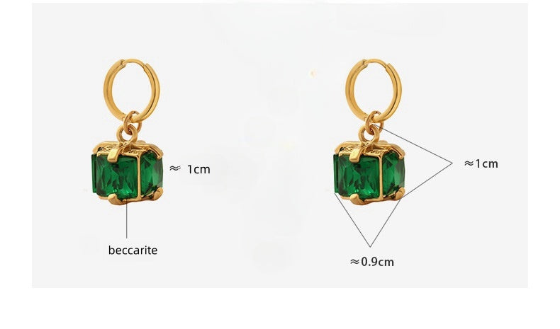 Four claw buckle emerald zircon titanium steel earrings -ER301GR