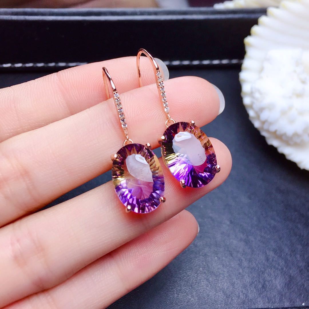 Purple Yellow diamond imitation tourmaline egg earrings -E818