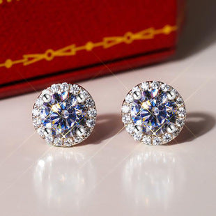 1 carat round diamond earrings plated in 18k white gold -E568