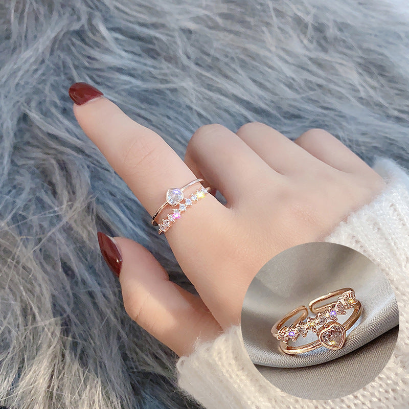 Double rose gold Ring with diamond Heart opening -J101G