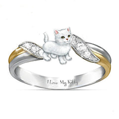 White Kitten engraved diamond ring -RG271W