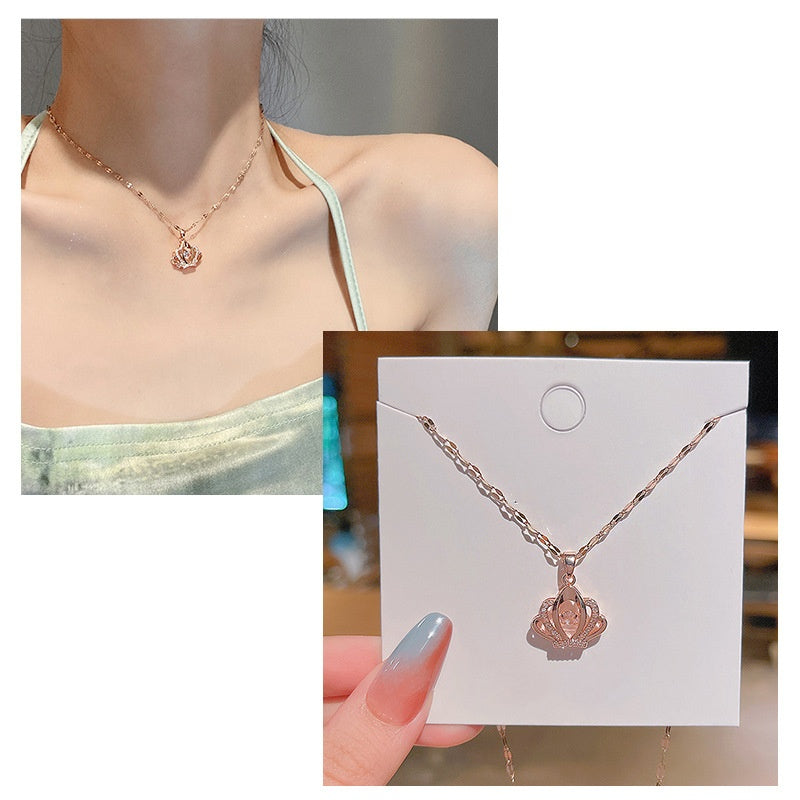 Noble temperament rose gold Crown necklace -X679R