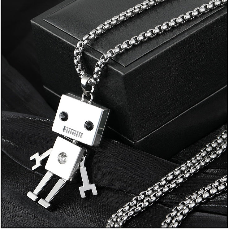 Square robot Nightclub Cool Man titanium steel necklace -NE244