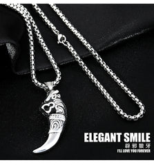 Strong Wolf teeth cool punk style titanium steel necklace -NE236