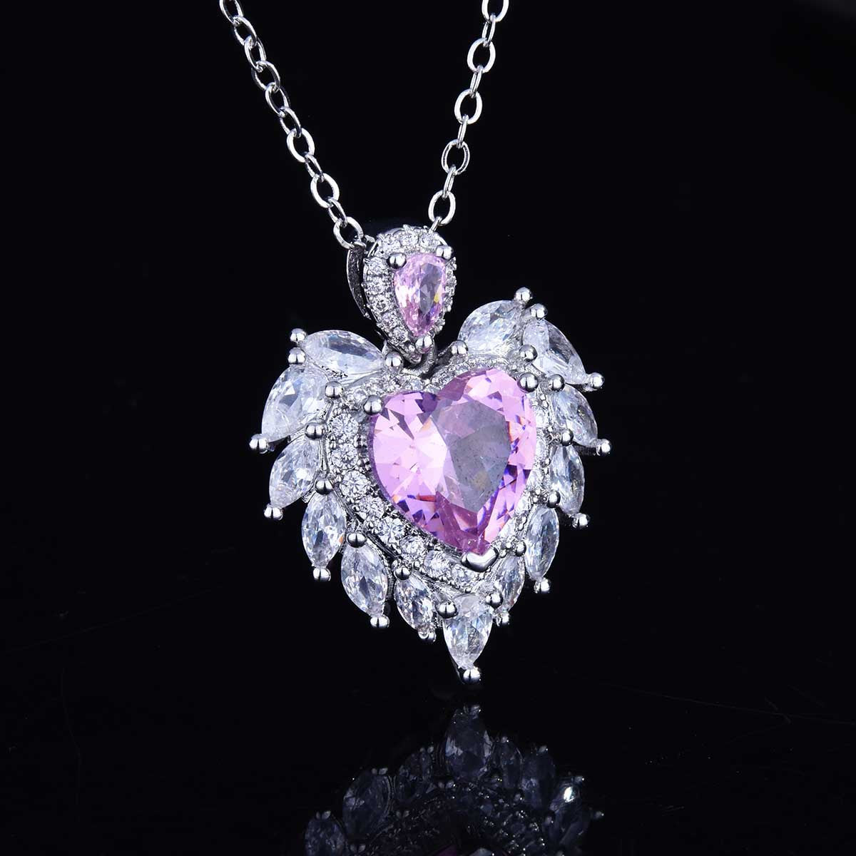 Angel wings Heart purple pendant necklace-D1297PNK