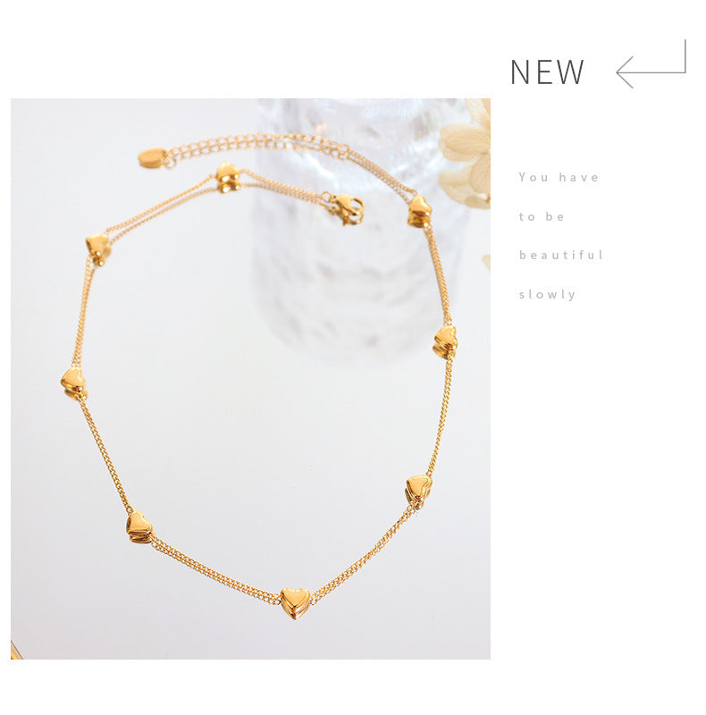 Korean sweet heart titanium steel gold-plated necklace -NE320G