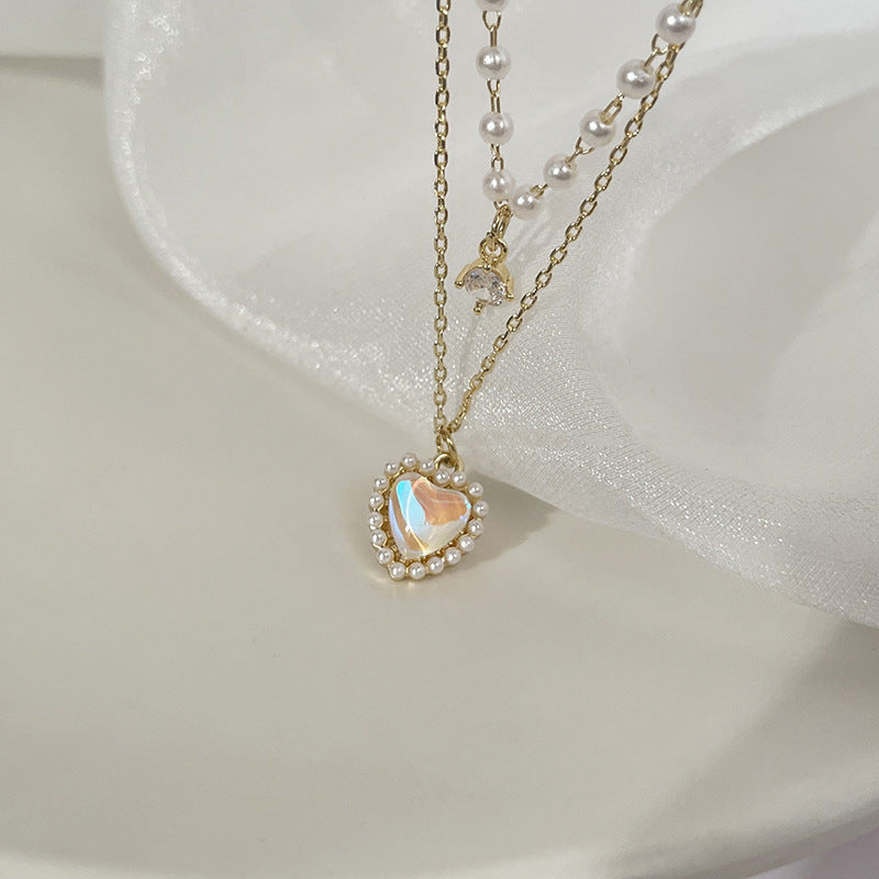 Korean double chain overlapping love necklace -XL1862G