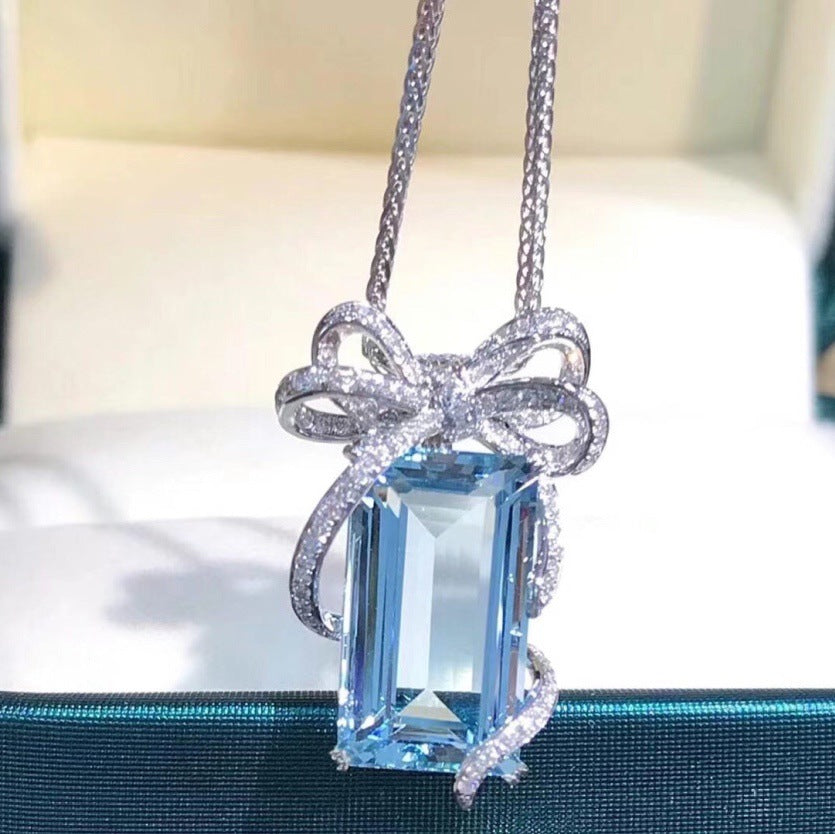 Japanese light luxury blue Bow necklace -D1200