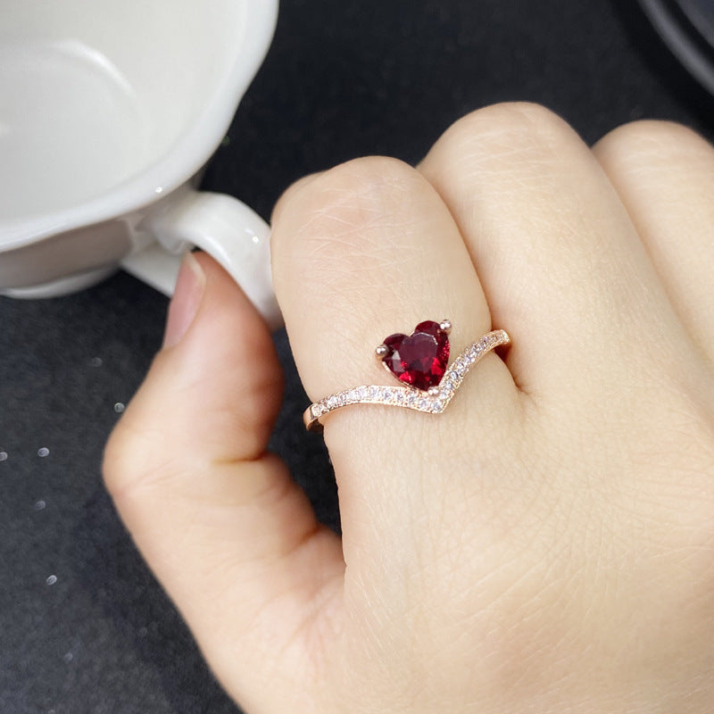 Dove Blood Red Garnet Ring with diamond -JZ075