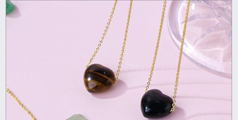 Natural Tiger's Eye Stone Energy Stone Heart Necklace -20230510TIG