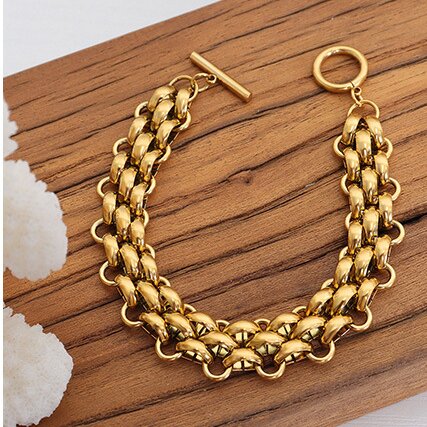 Buckle design thick chain gold plated bracelet -BL315G