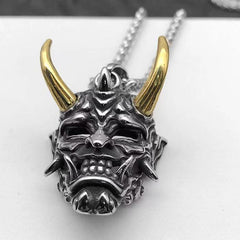 Men's Ghost Mask Necklace Golden Horn Halloween gift -NE275G